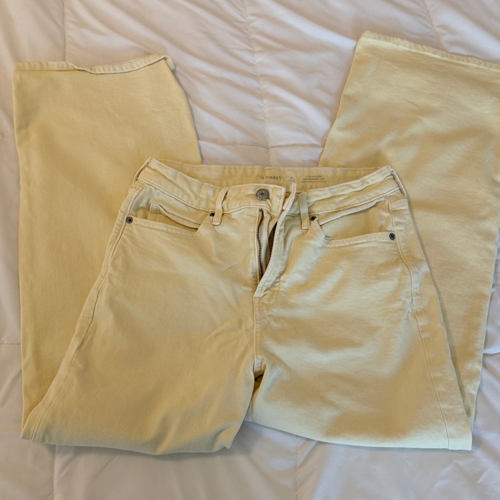 Old Navy Pastel Yellow Extra High Rise Wide-Leg Jeans